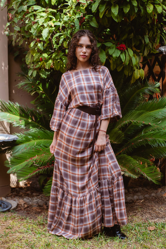 Vestido cuadros marrón