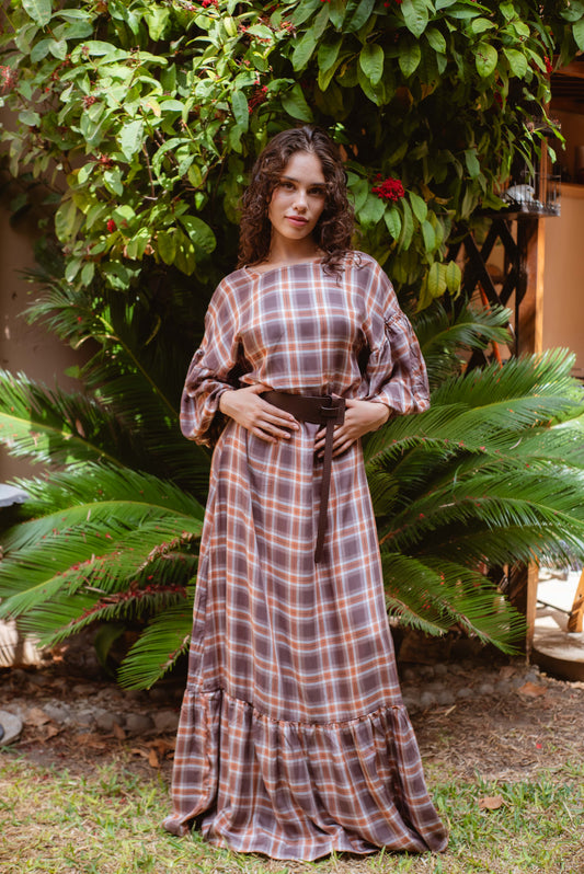Vestido cuadros marrón